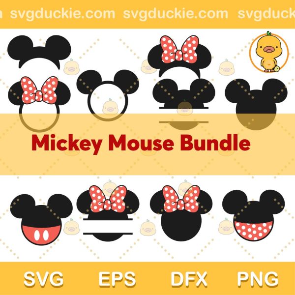 Mickey Mouse Bundle SVG, Mickey Mouse head and ears SVG, Mickey Mouse Design SVG PNG EPS DXF