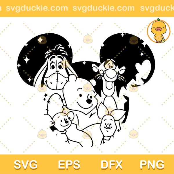 Disney Winnie The Pooh And Friend Mickey Ear SVG, Face Mickey Disney Friend SVG, Disney Black SVG PNG EPS DXF
