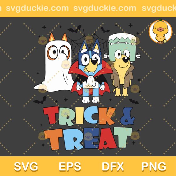Trick Or Treat Bluey and Friends SVG, Bluey And Friends Halloween SVG, Cartoon Halloween SVG PNG EPS DXF