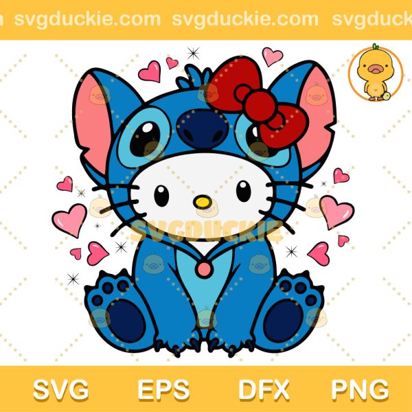 Valentines Kitty Stitch SVG, Hello Kitty Stich Valentines Day SVG, Cartoon Valentines SVG PNG EPS DXF